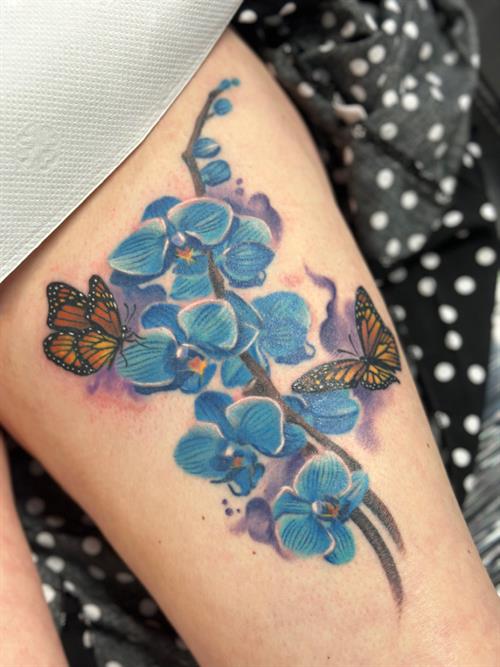butterfly floral orchids tattoo