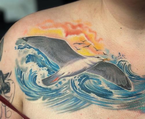 seagull ocean chest tattoo
