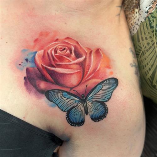 butterfly rose tattoo