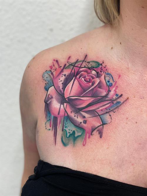 pink rose tattoo